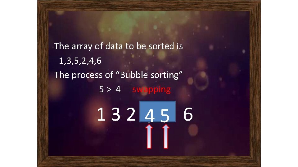 The array of data to be sorted is 1, 3, 5, 2, 4, 6