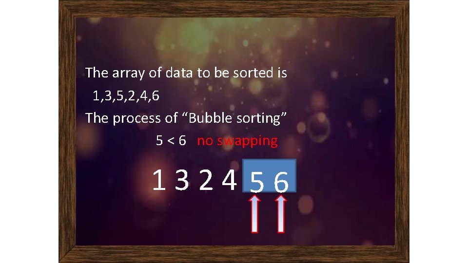 The array of data to be sorted is 1, 3, 5, 2, 4, 6