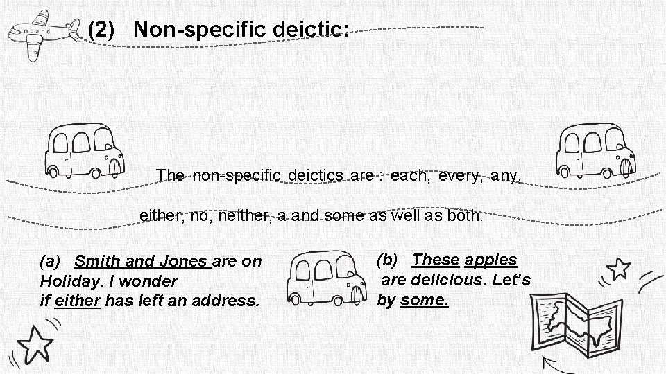 (2) Non-specific deictic: The non-specific deictics are : each, every, any, either, no, neither,