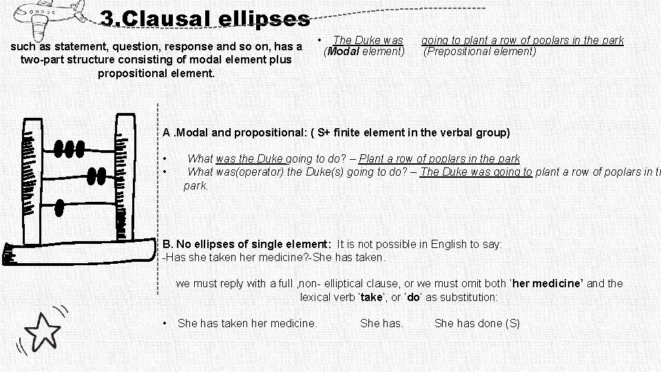 3. Clausal ellipses such as statement, question, response and so on, has a two-part
