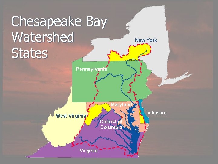 Chesapeake Bay Watershed States New York Pennsylvania Maryland Delaware West Virginia District of Columbia