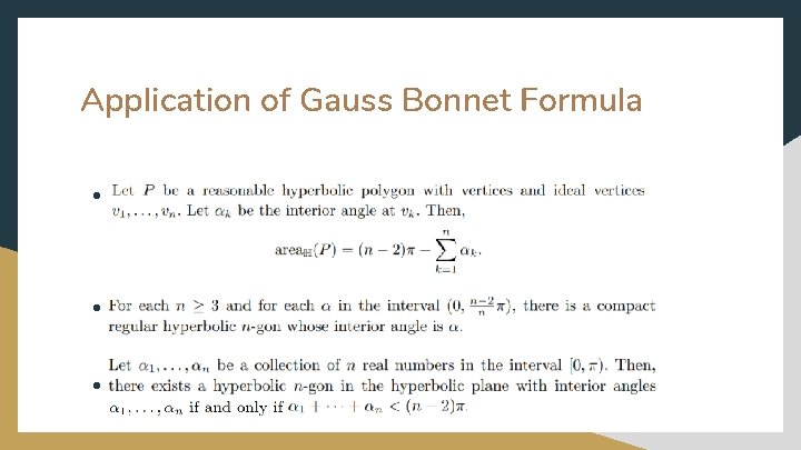 Application of Gauss Bonnet Formula ● 1 ● 1 