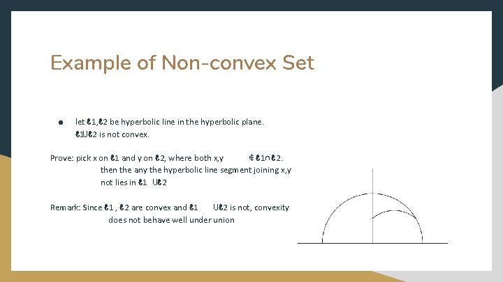 Example of Non-convex Set ● let ℓ 1, ℓ 2 be hyperbolic line in