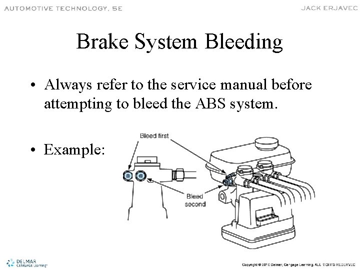 Brake System Bleeding • Always refer to the service manual before attempting to bleed