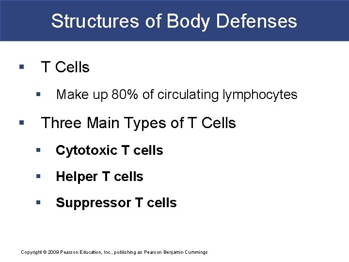 Structures of Body Defenses § T Cells § § Make up 80% of circulating