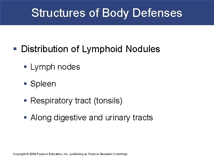Structures of Body Defenses § Distribution of Lymphoid Nodules § Lymph nodes § Spleen