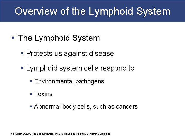 Overview of the Lymphoid System § The Lymphoid System § Protects us against disease