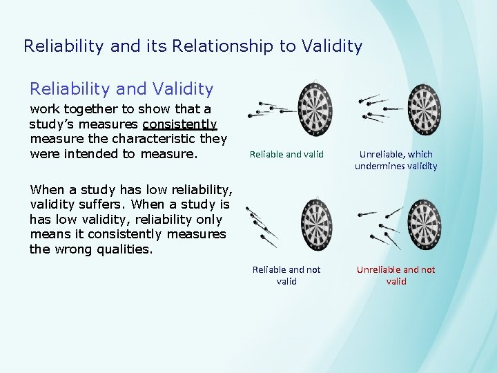 Reliability and its Relationship to Validity Reliability and Validity work together to show that