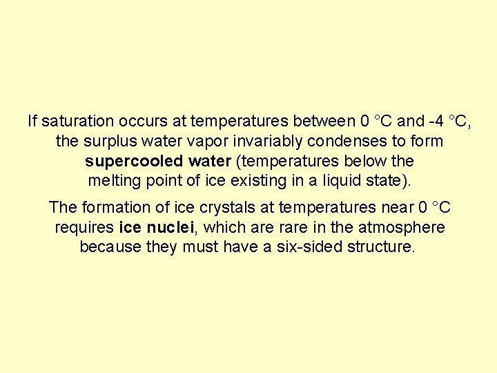 If saturation occurs at temperatures between 0 °C and -4 °C, the surplus water