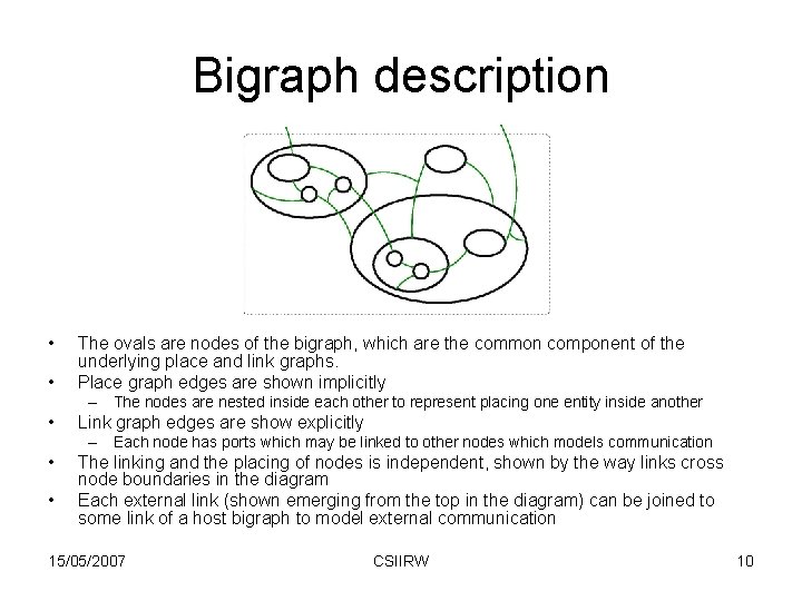 Bigraph description • • The ovals are nodes of the bigraph, which are the