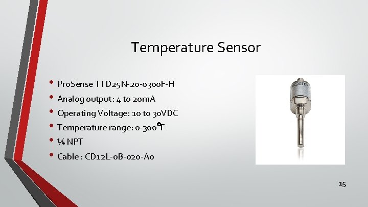 Temperature Sensor • Pro. Sense TTD 25 N-20 -0300 F-H • Analog output: 4