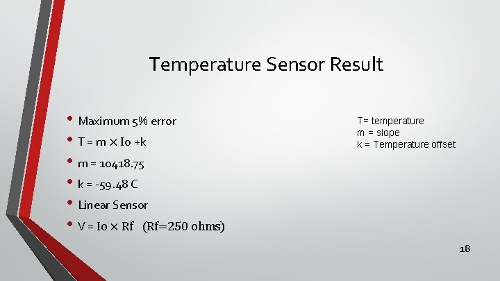 Temperature Sensor Result • Maximum 5% error • T = m × Io +k