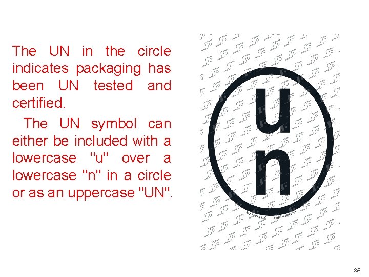 The UN in the circle indicates packaging has been UN tested and certified. The