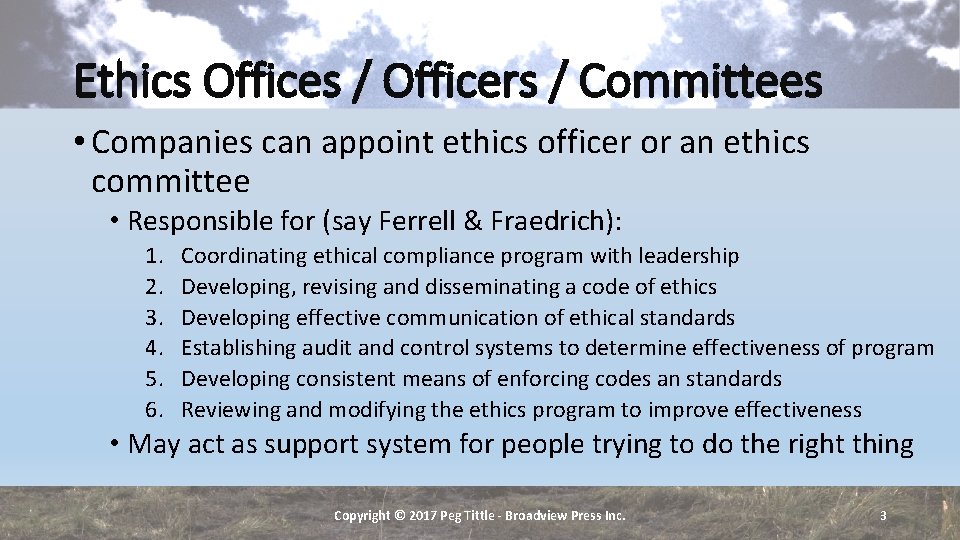 Ethics Offices / Officers / Committees • Companies can appoint ethics officer or an