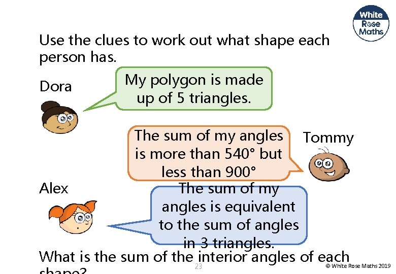 Use the clues to work out what shape each person has. Dora My polygon