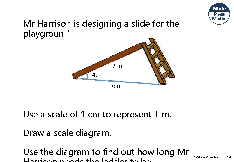 Mr Harrison is designing a slide for the playground. 7 m 40° 6 m