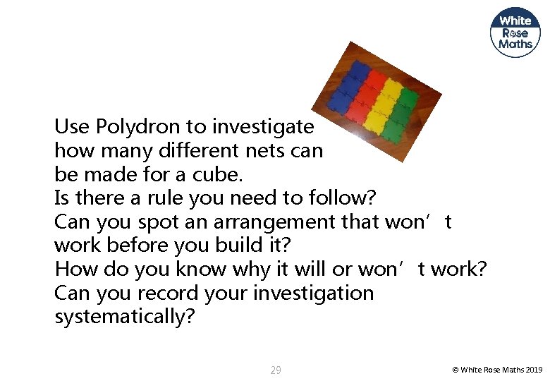 Use Polydron to investigate how many different nets can be made for a cube.