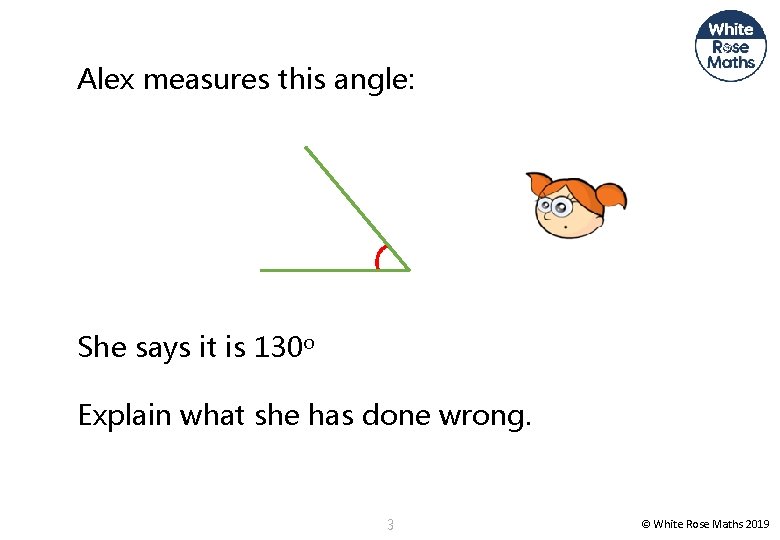 Alex measures this angle: She says it is 130 o Explain what she has