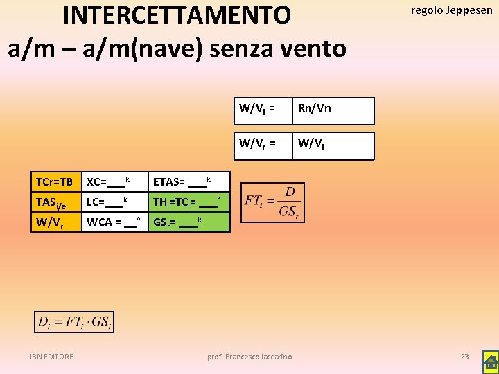 INTERCETTAMENTO a/m – a/m(nave) senza vento TCr=TB XC=___k ETAS= ___k TASi/e LC=___k THi=TCi= ___°