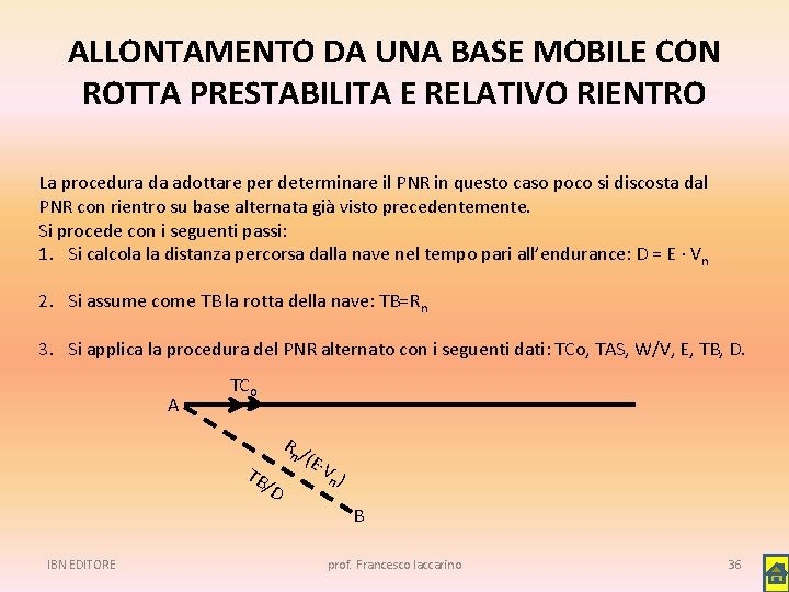 ALLONTAMENTO DA UNA BASE MOBILE CON ROTTA PRESTABILITA E RELATIVO RIENTRO La procedura da