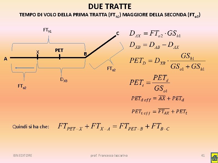 DUE TRATTE TEMPO DI VOLO DELLA PRIMA TRATTA (FTh 1) MAGGIORE DELLA SECONDA (FTo