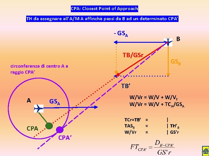 CPA: Closest Point of Approach TH da assegnare all’A/M A affinchè passi da B
