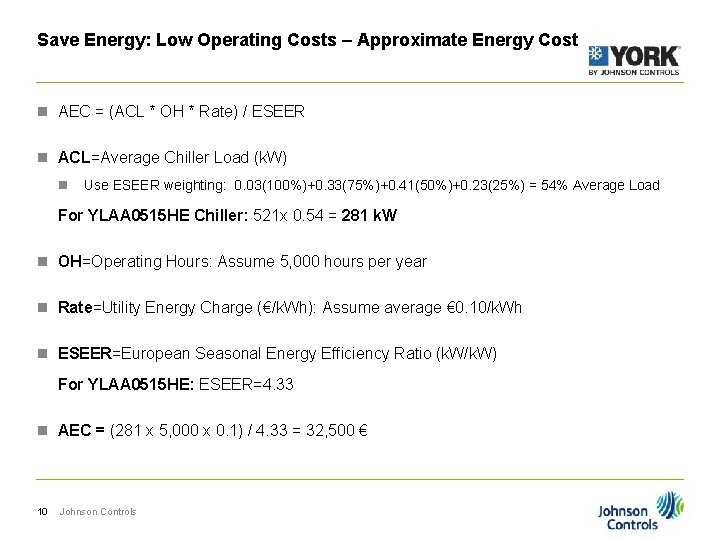 Save Energy: Low Operating Costs – Approximate Energy Cost n AEC = (ACL *