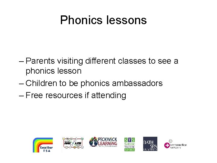 Phonics lessons – Parents visiting different classes to see a phonics lesson – Children