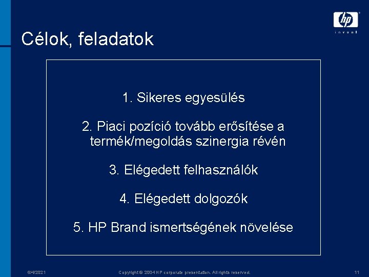 Célok, feladatok 1. Sikeres egyesülés 2. Piaci pozíció tovább erősítése a termék/megoldás szinergia révén