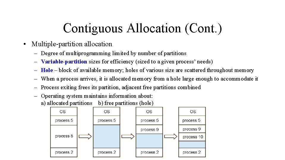Contiguous Allocation (Cont. ) • Multiple-partition allocation – – – Degree of multiprogramming limited