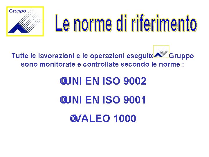 Gruppo Tutte le lavorazioni e le operazioni eseguite dal Gruppo sono monitorate e controllate