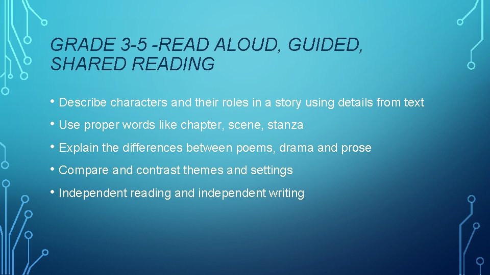 GRADE 3 -5 -READ ALOUD, GUIDED, SHARED READING • Describe characters and their roles