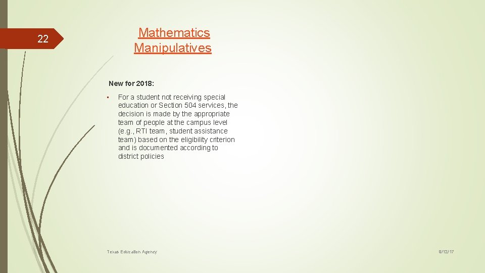 Mathematics Manipulatives 22 New for 2018: • For a student not receiving special education