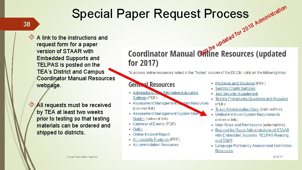 Special Paper Request Process 38 A link to the instructions and for d ate