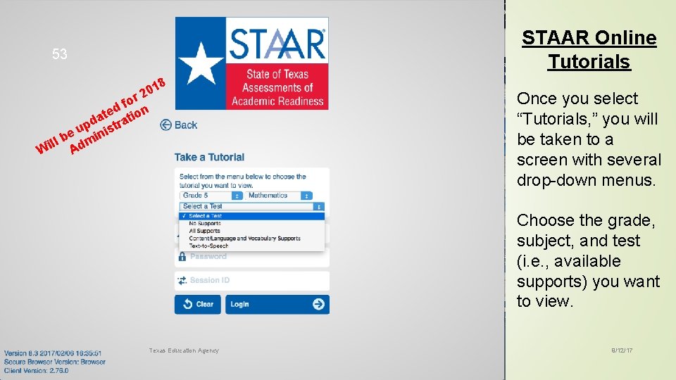STAAR Online Tutorials 53 18 20 r fo d te tion a pd istra