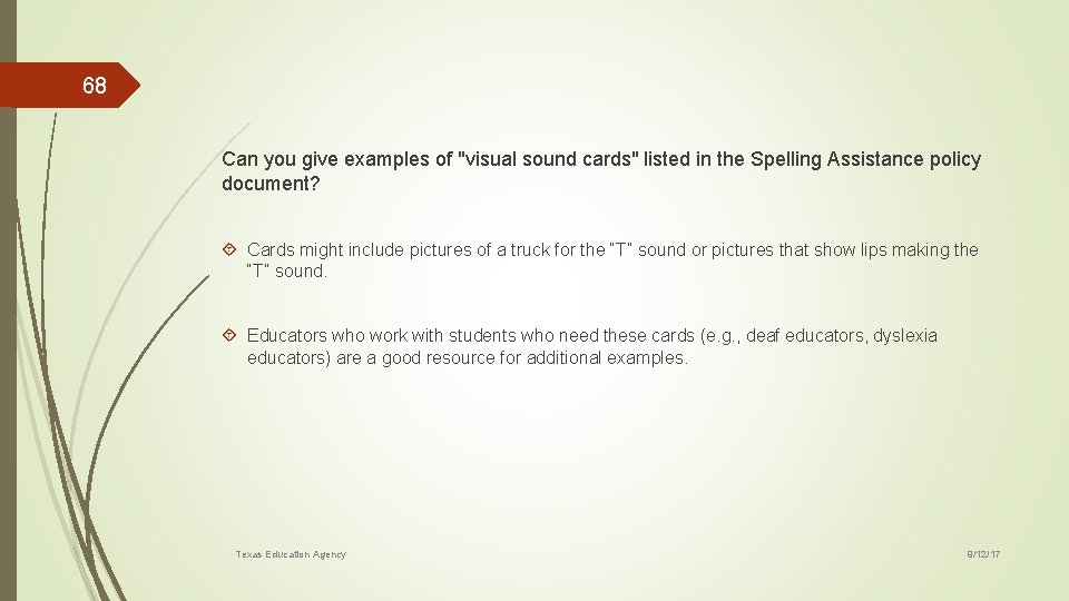 68 Can you give examples of "visual sound cards" listed in the Spelling Assistance