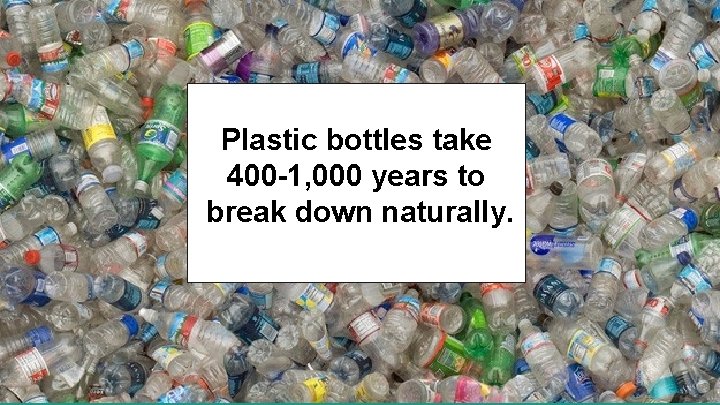 Plastic bottles take 400 -1, 000 years to break down naturally. 