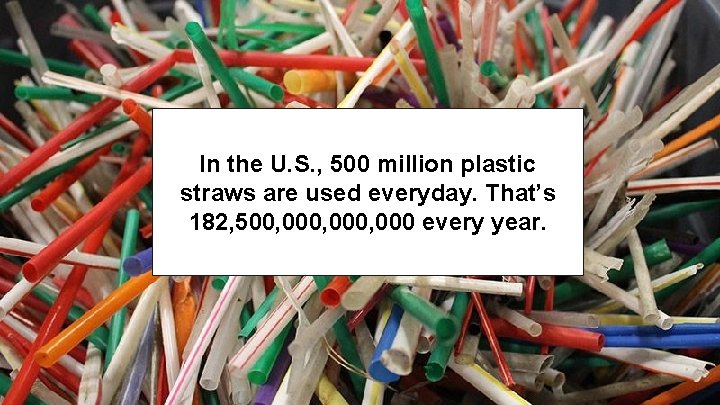 In the U. S. , 500 million plastic straws are used everyday. That’s 182,