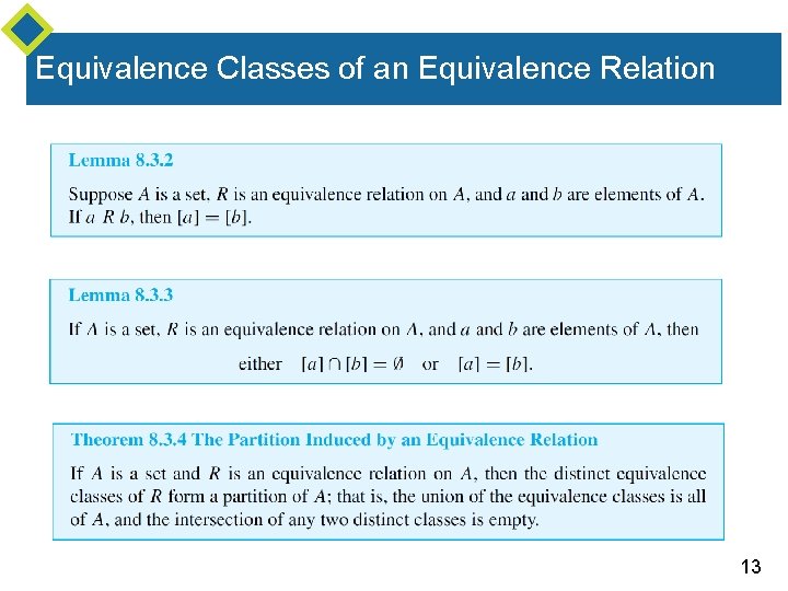 Equivalence Classes of an Equivalence Relation 13 