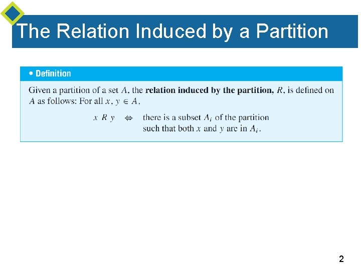The Relation Induced by a Partition 2 