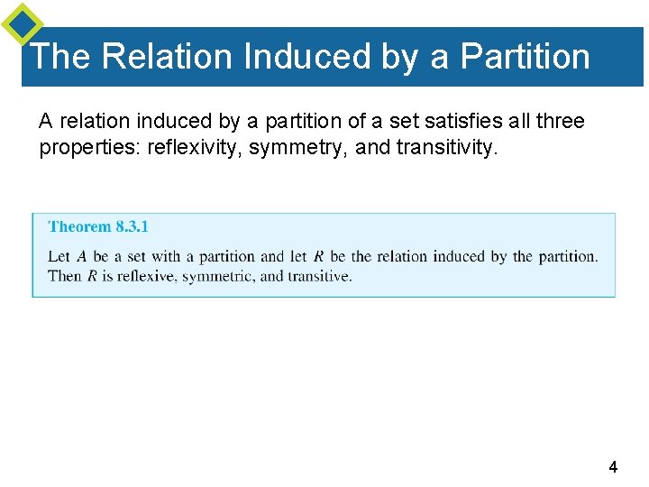 The Relation Induced by a Partition A relation induced by a partition of a