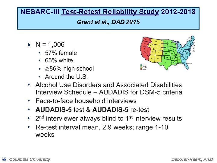 NESARC-III Test-Retest Reliability Study 2012 -2013 Grant et al. , DAD 2015 • Columbia