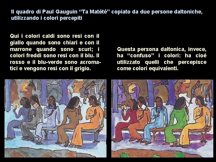 Il quadro di Paul Gauguin “Ta Matété” copiato da due persone daltoniche, utilizzando i