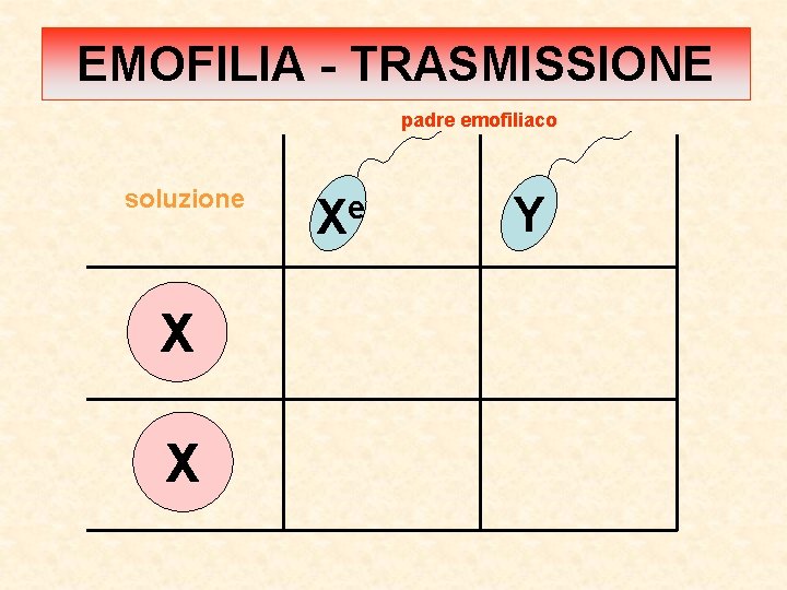 EMOFILIA - TRASMISSIONE padre emofiliaco soluzione X X Xe Y 