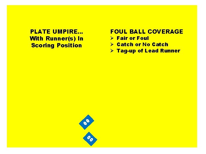 PLATE UMPIRE… With Runner(s) In Scoring Position FOUL BALL COVERAGE Ø Fair or Foul