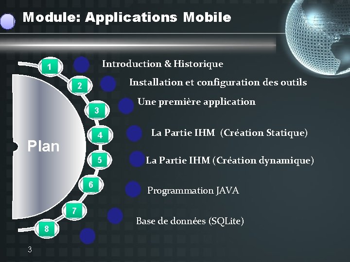 Module: Applications Mobile Introduction & Historique 1 Installation et configuration des outils 2 3