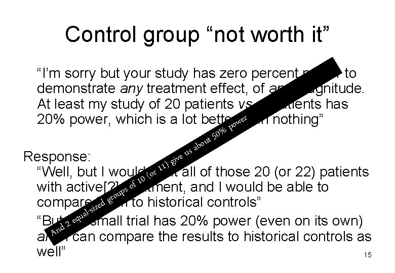 Control group “not worth it” “I’m sorry but your study has zero percent power