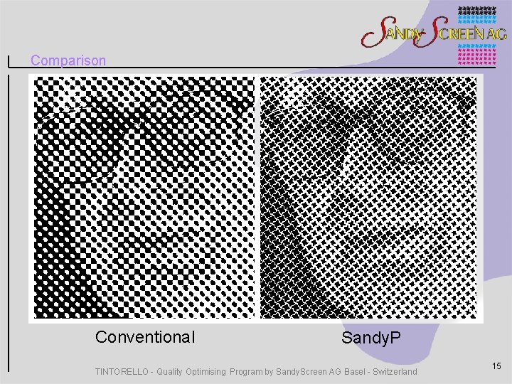 Comparison Conventional Sandy. P TINTORELLO - Quality Optimising Program by Sandy. Screen AG Basel