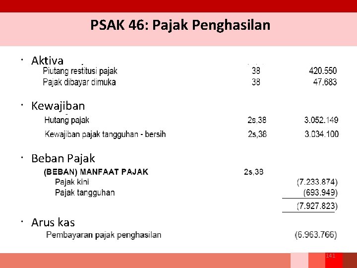 PSAK 46: Pajak Penghasilan Aktiva Kewajiban Beban Pajak Arus kas 141 