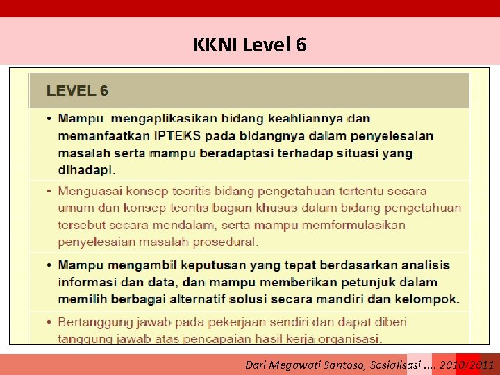KKNI Level 6 Dari Megawati Santoso, Sosialisasi. . 2010/2011 